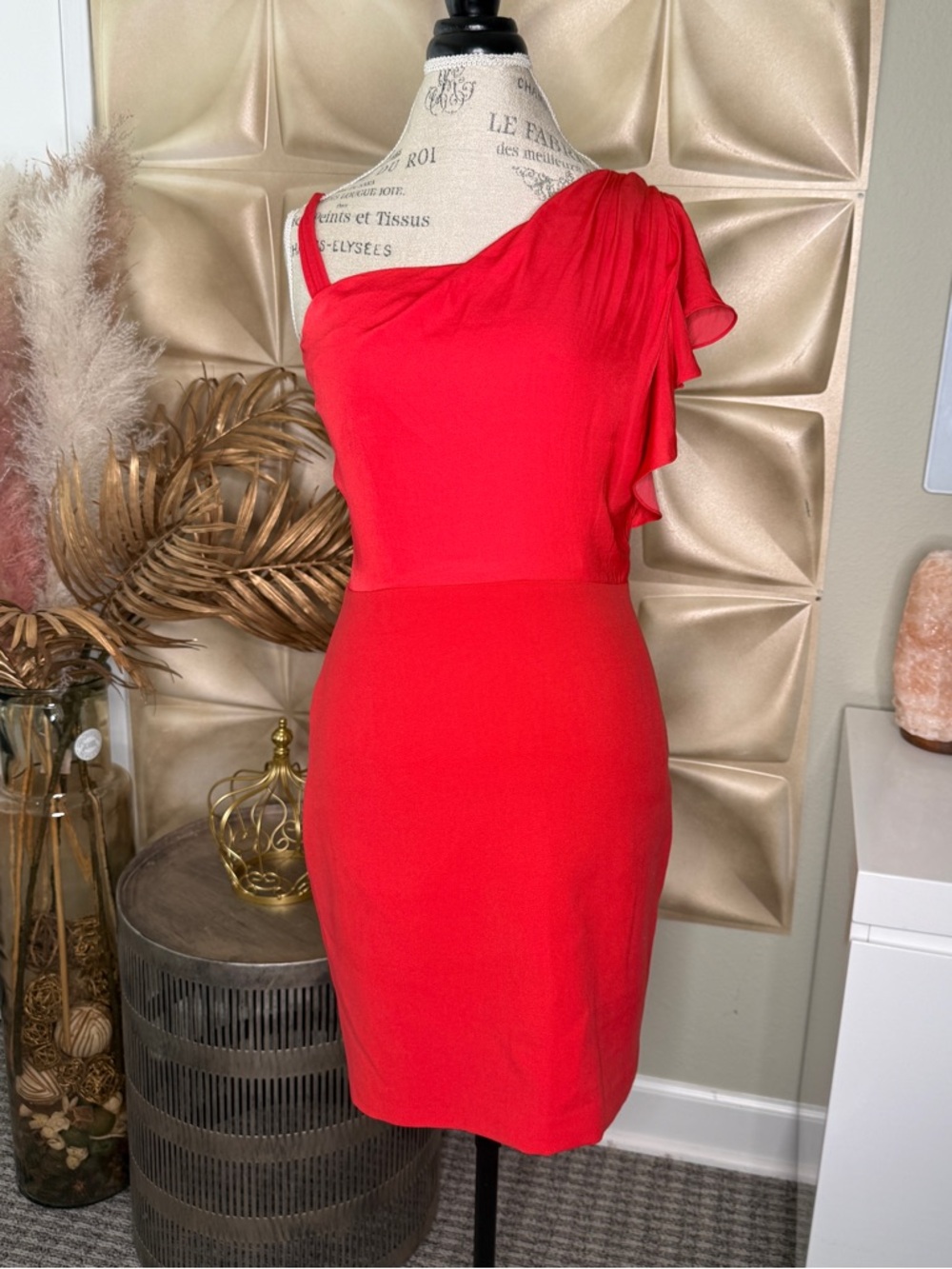Armani Exchange One-Shoulder Red Ruffle Dress